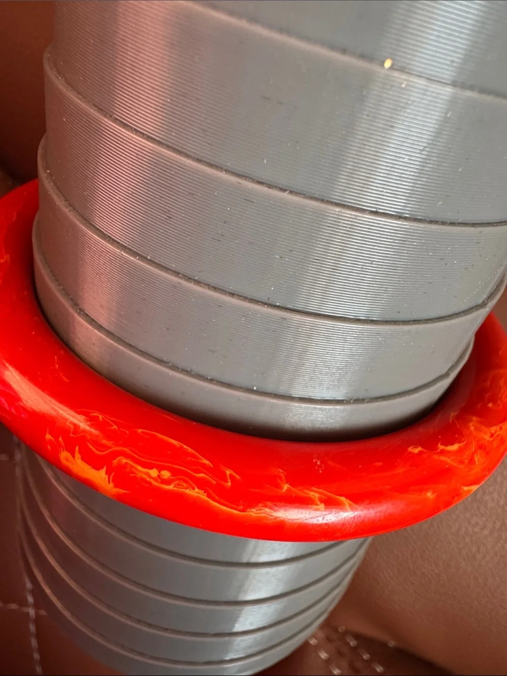 Red Orange Marbled Bakelite Cuff Bracelet